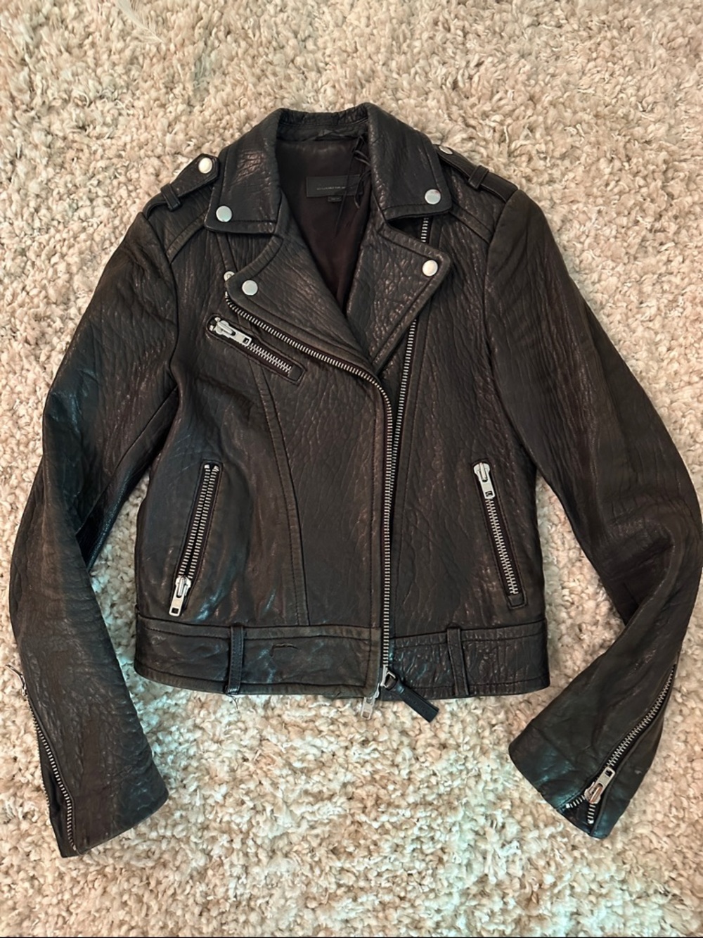 Aritzia x Mackage Black Leather Moto Jacket with Silver Hardware